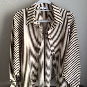 Carly Jean Los Angeles Brown and White Striped Button Down Shirt